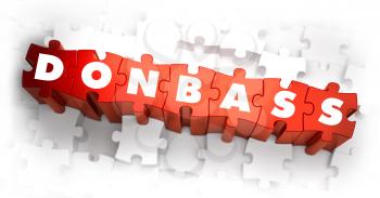 Donbass - White Word on Red Puzzles. Selective Focus. 3D Render.