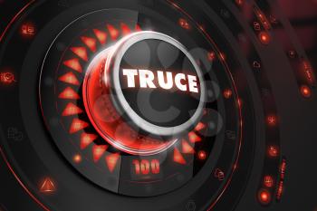 Truce Controller on Black Control Console with Red Backlight. Danger or Risk Control Concept.