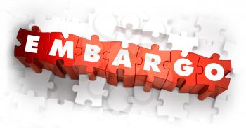 Embargo - Word on Red Puzzles. Selective Focus. 3D Render.