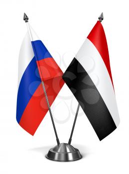 Russia and Yemen - Miniature Flags Isolated on White Background.