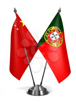 China and Portugal - Miniature Flags Isolated on White Background.