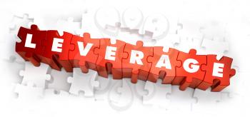 Leverage - Text on Red Puzzles on White Background. Selective Focus. 3D Render.