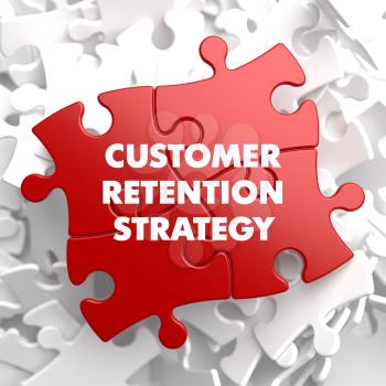 Customer Retention Strategy on Red Puzzle on White Background.