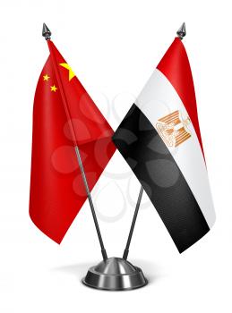 China and Egypt - Miniature Flags Isolated on White Background.