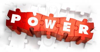 Power - Text on Red Puzzles with White Background and Selective Focus.