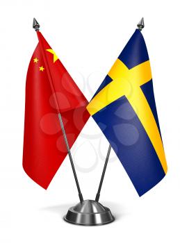 China and Sweden - Miniature Flags Isolated on White Background.