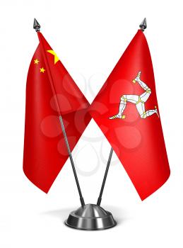 China and Isle Man - Miniature Flags Isolated on White Background.