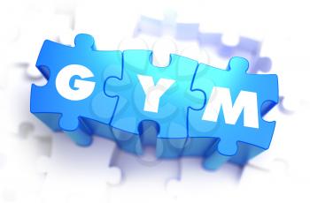 Gym - White Word on Blue Puzzles on White Background. 3D Illustration.