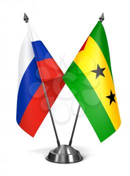 Russia, Sao Tome and Principe - Miniature Flags Isolated on White Background.