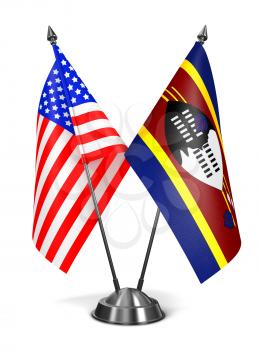 USA and Swaziland - Miniature Flags Isolated on White Background.
