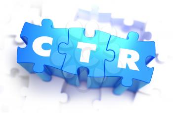 CTR - Word on Blue Puzzles on White Background. 3D Render. 