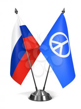 Russia and Peace Sign - Miniature Flags Isolated on White Background.