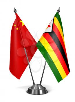 China and Zimbabwe - Miniature Flags Isolated on White Background.