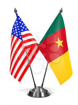 USA and Cameroon - Miniature Flags Isolated on White Background.