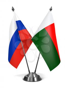 Russia and Madagascar - Miniature Flags Isolated on White Background.