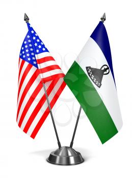 USA and Lesotho - Miniature Flags Isolated on White Background.