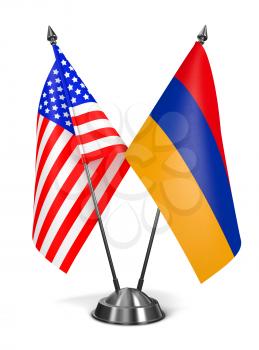 USA and Armenia - Miniature Flags Isolated on White Background.