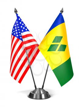 USA, Saint Vincent and Grenadines - Miniature Flags Isolated on White Background.