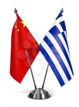 China and Greece - Miniature Flags Isolated on White Background.