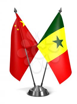 China and Senegal - Miniature Flags Isolated on White Background.
