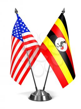 USA and Uganda - Miniature Flags Isolated on White Background.