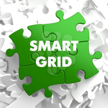 Smart Grid on Green Puzzle on White Background.