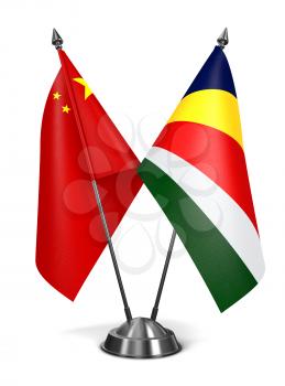 China and Seychelles - Miniature Flags Isolated on White Background.