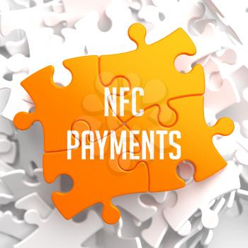 NFC Payments on Yellow Puzzle on White Background.