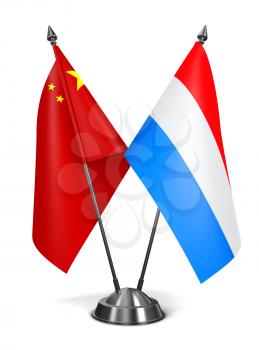 China and Luxembourg - Miniature Flags Isolated on White Background.