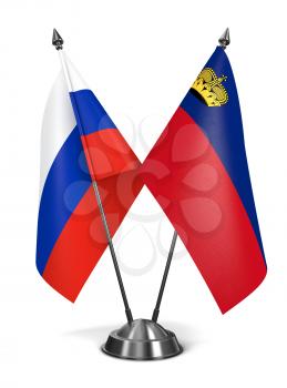 Russia and Liechtenstein - Miniature Flags Isolated on White Background.