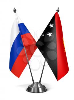 Russia and Papua New Guinea - Miniature Flags Isolated on White Background.