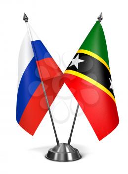 Russia, Saint Kitts and Nevis - Miniature Flags Isolated on White Background.