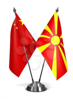 China and Macedonia - Miniature Flags Isolated on White Background.