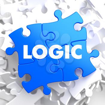 Logic on Blue Puzzle on White Background.