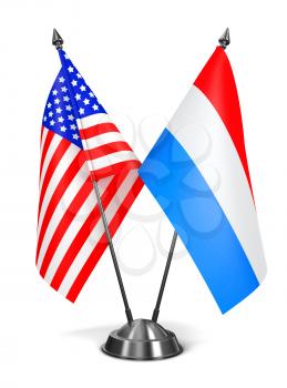 USA and Luxembourg - Miniature Flags Isolated on White Background.