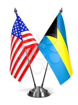USA and Bahamas - Miniature Flags Isolated on White Background.