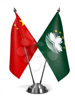 China and Macau - Miniature Flags Isolated on White Background.