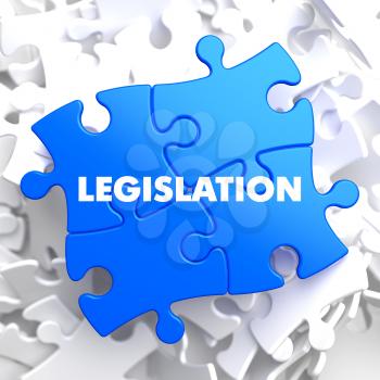 Legislation on Blue Puzzle on White Background.