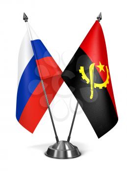 Russia and Angola - Miniature Flags Isolated on White Background.