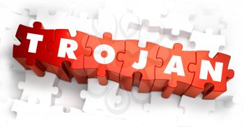 Trojan - White Word on Red Puzzles on White Background. 3D Illustration.