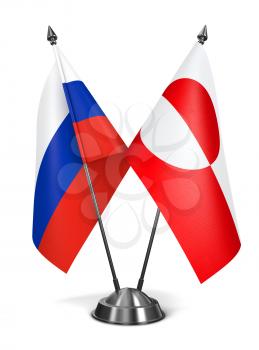 Russia and Greenland - Miniature Flags Isolated on White Background.