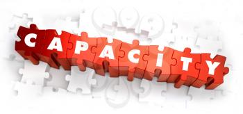 Capacity - White Word on Red Puzzles on White Background. 3D Illustration.
