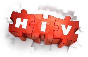 HIV - Text on Red Puzzles with White Background. 3D Render. 