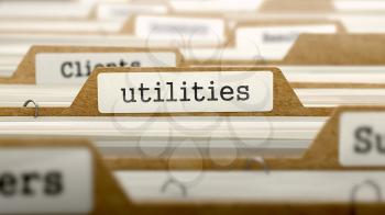 Utilities Concept. Word on Folder Register of Card Index. Selective Focus.