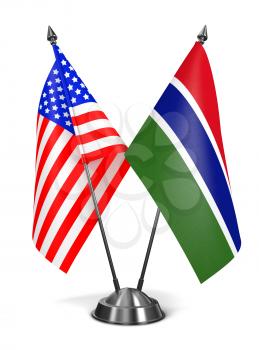USA and Gambia - Miniature Flags Isolated on White Background.