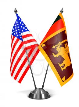 USA and Sri Lanka - Miniature Flags Isolated on White Background.
