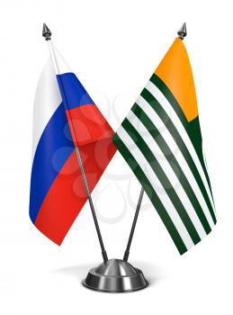 Russia and Azad Kashmir - Miniature Flags Isolated on White Background.