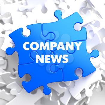 Company News on Blue Puzzle on White Background.