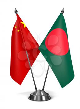 China and Bangladesh - Miniature Flags Isolated on White Background.