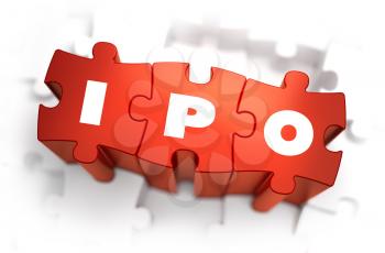 IPO - Text on Red Puzzles with White Background. 3D Render. 